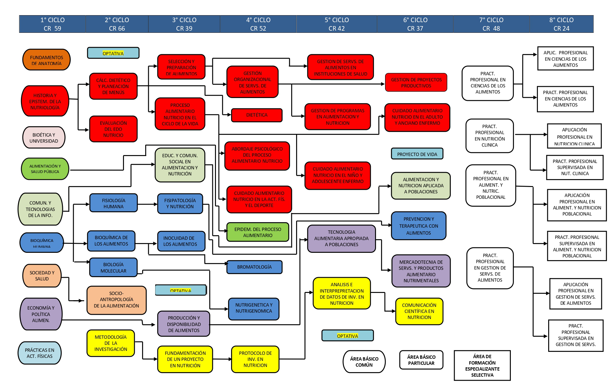 Mapa curricular de la Licenciatura en Nutrición