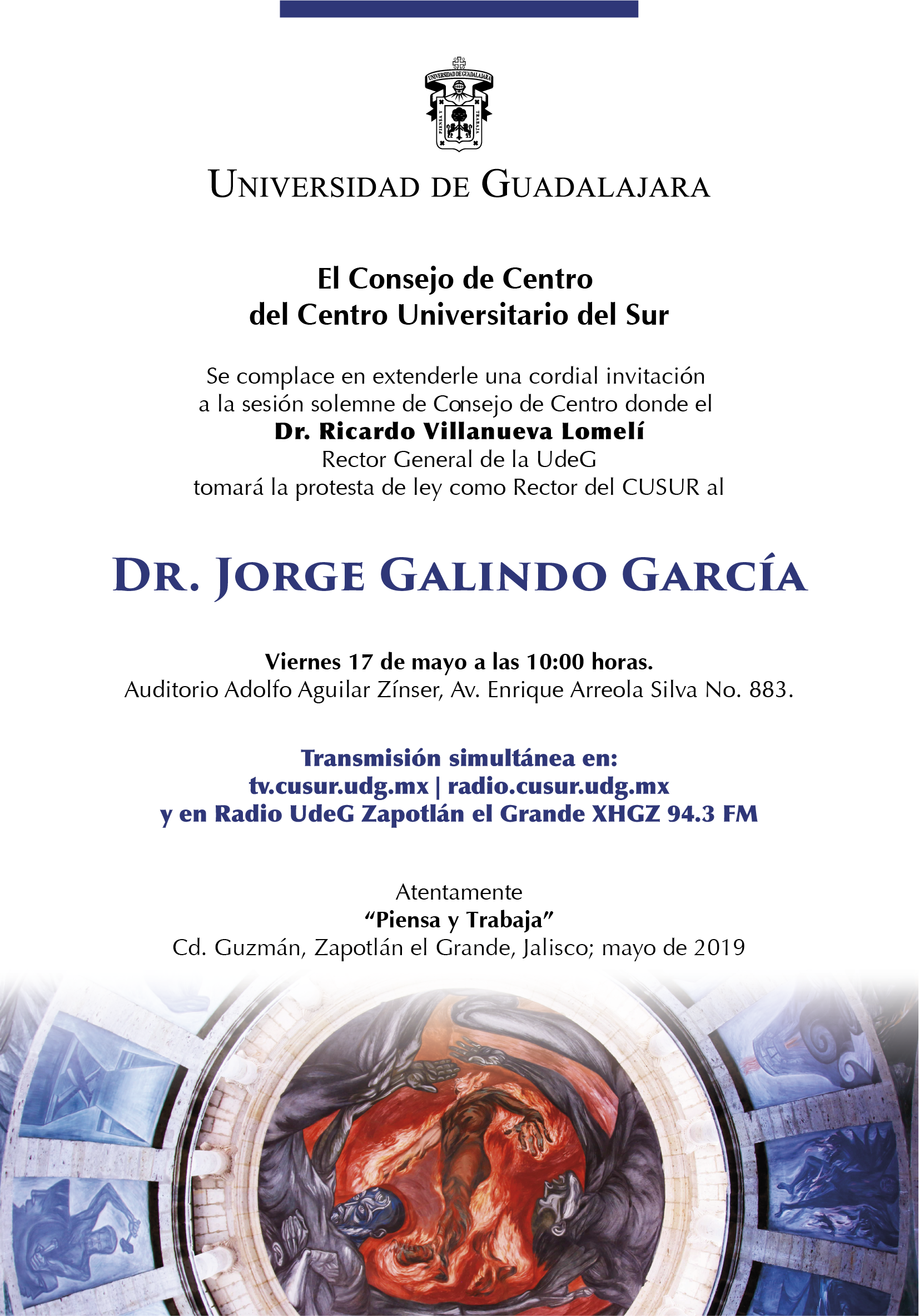 Toma de Protesta Dr. Jorge Galindo García Rector CUSur 2019-2022