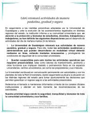 UdeG retomará actividades de manera paulatina, gradual y segura