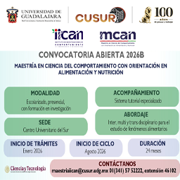 Convocatoria Maestría en Ciencia del Comportamiento con orientación en Alimentación y Nutrición 2026-B